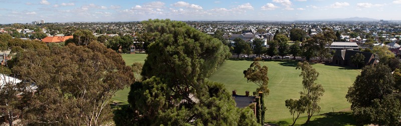 View over Main Oval to the North West from George Morrison Building, 2012.